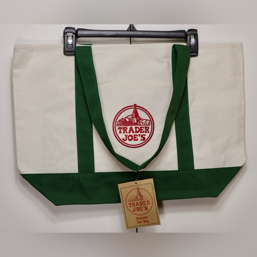 Viral Trader Joe's Large Canvas Tote Bag GREEN RARE LIMITED